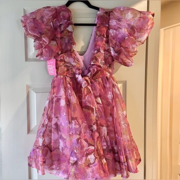 NWT BUDDY LOVE Hollis Puff sleeve mini dress Sz M in off to paradise color - Picture 6 of 9